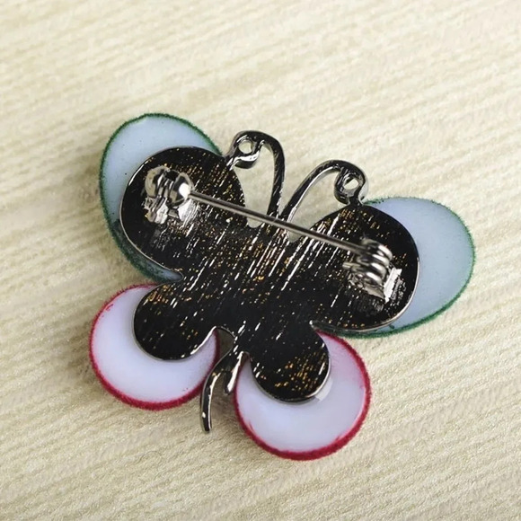 Plush Butterfly Brooch with a Pearl - Picture 3 of 7